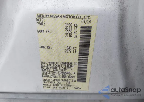 2015 Nissan Altima 2.5 Sv z USA, uszkodzony, nr VIN 1N4AL3AP1FC166730